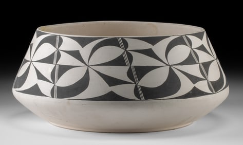 Acoma Pottery Black on White Vessel w/ Geometrics