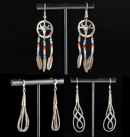 Navajo / Zuni Silver Earrings (Turquoise, Beads)