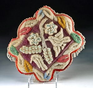 19th C. Iroquois Beaded Whimsey Pillow w/ Birds