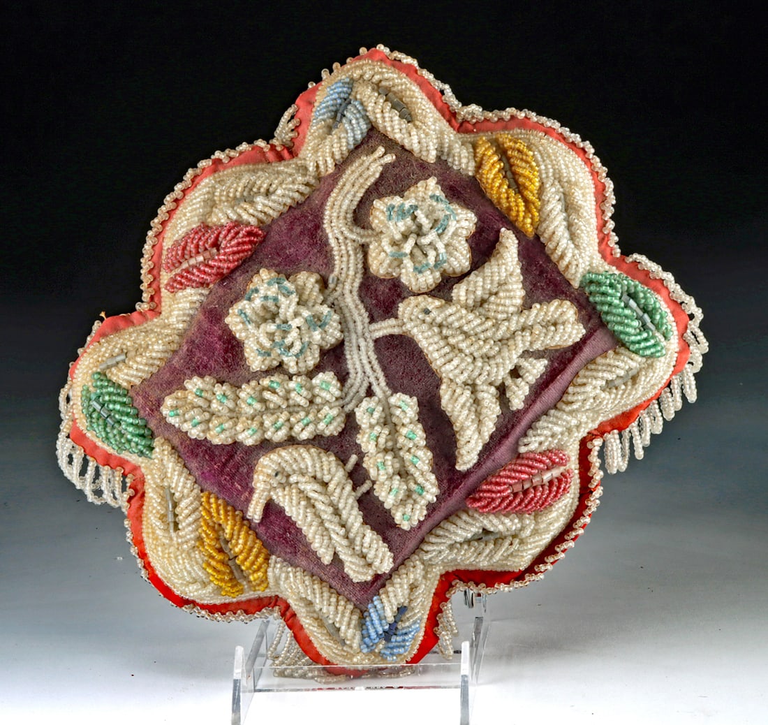 19th C. Iroquois Beaded Whimsey Pillow w/ Birds (1 of 3)