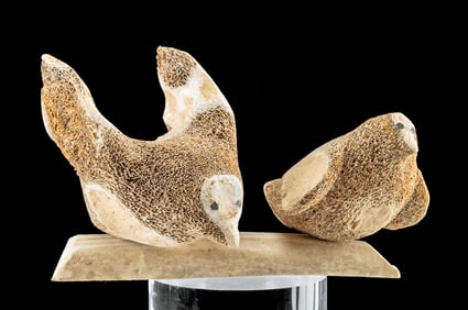 Inuit Sculpture Whale Bone Ivory Birds on Branch (3)
