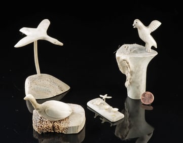 Inuit Bird Sculptures - Bone, Antler, Walrus Ivory