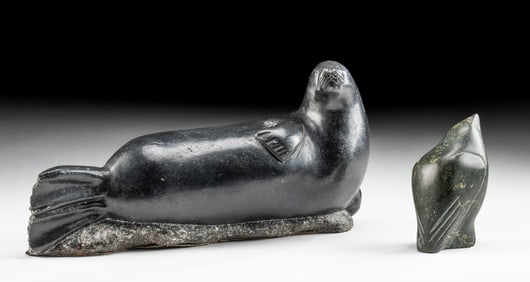 Alaskan / Canadian Inuit Stone Bird + Reclining Seal