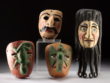 4 Latin American Polychrome Wood Dance Masks