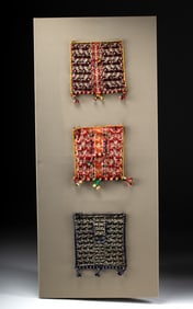 Three Mounted Bolivian Aymara Woven Coca Leaf Bags