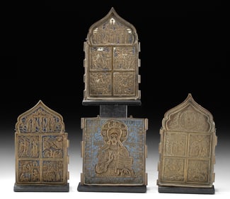 Set of 4 Russian Brass Traveling Icons - Christ Scenes
