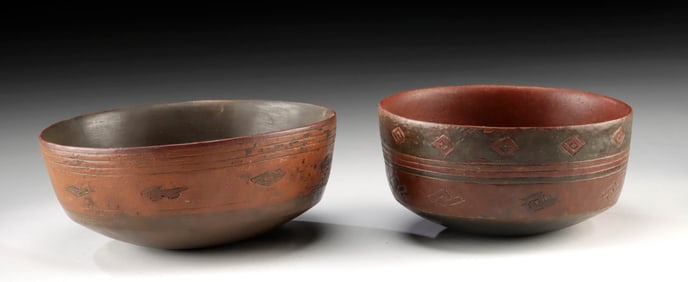 Striking Pair Paracas Bowls - One Published, One Ex-Museum