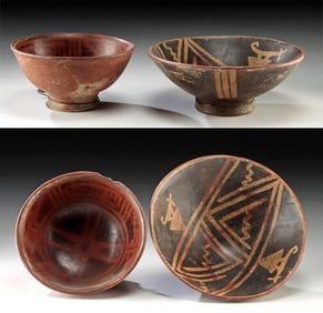 Pair of Narino Polychrome Bowls w/ Abstract Decoration
