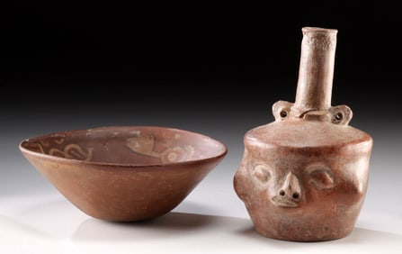 Vicus Anthropomorphic Jar & Nazca Painted Bowl w/ TL