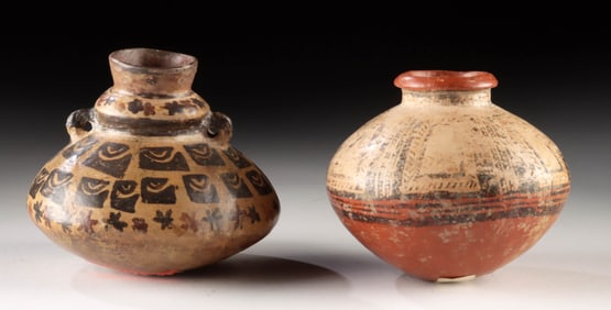 Pair of Diquis & Ica Polychrome Jars w/ Geometric Motif