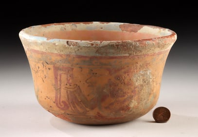 Maya Stucco Painted Pottery Bowl - Monkey Figures