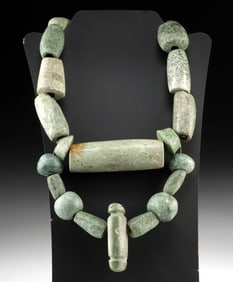 Ancient Mezcala & Maya Greenstone Large Bead Necklace
