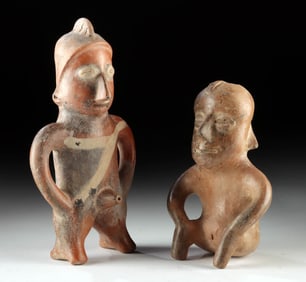 Pair of Colima Pottery Nude Figures - Male & Female