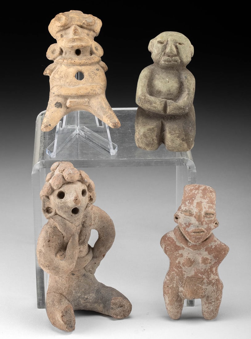 4 Tlatilco, Jalisco, Mississippian, & Aztec Figures: Pre-Columbian, Central Mexico, Tlatilco, ca. 1200 to 600 BCE; West Mexico, Jalisco, ca. 300 BCE to 300 CE; North America, Mississippian culture, ca. 1000 to 1500 CE; Central Mexico, Aztec, ca. 14th to