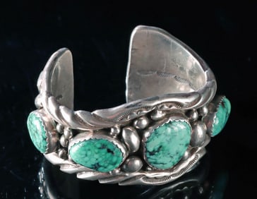 Navajo/Pueblo Sterling Silver & Turquoise Cuff Bracelet