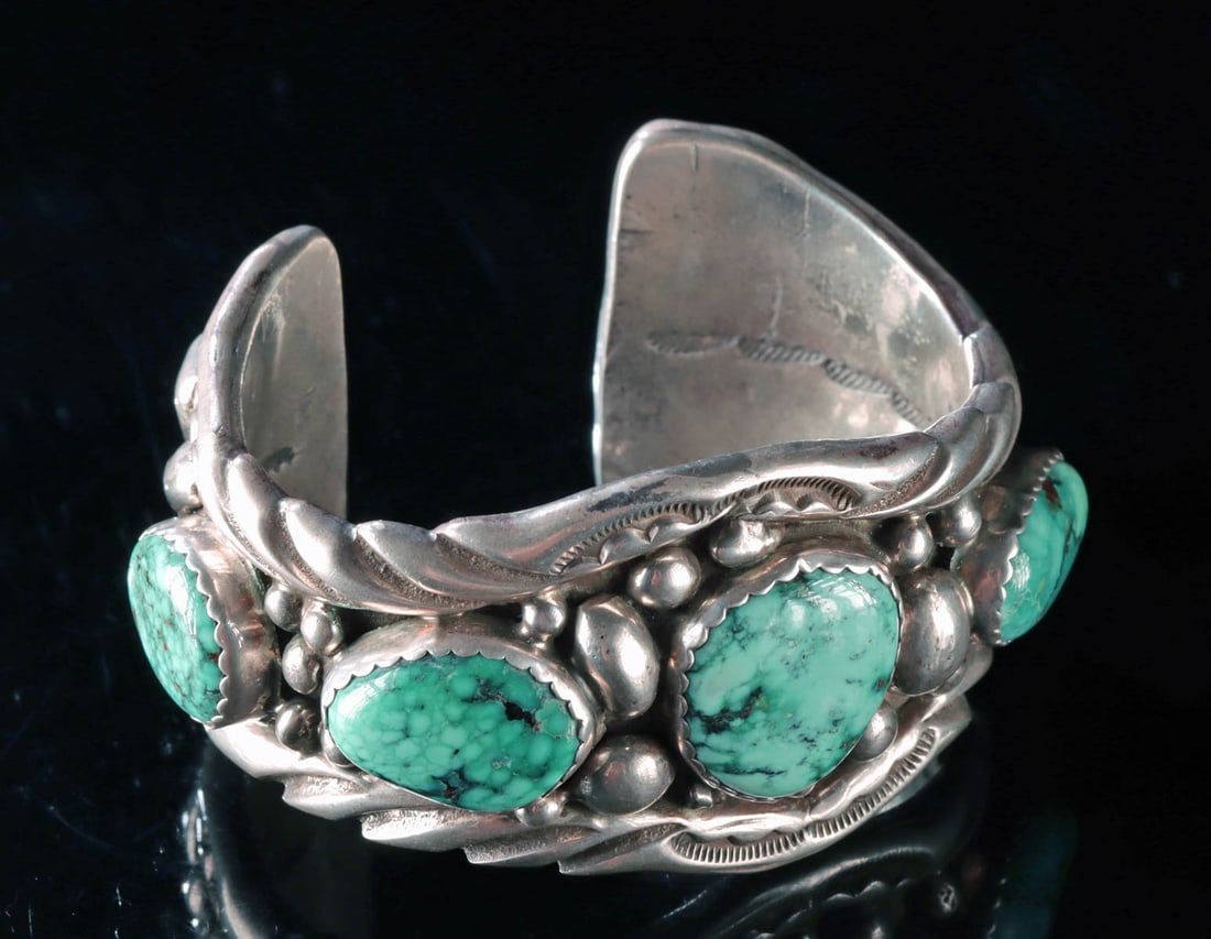 Navajo/Pueblo Sterling Silver & Turquoise Cuff Bracelet (1 of 4)