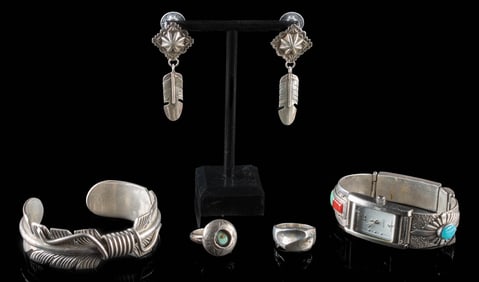 Navajo Sterling Silver Jewelry: Rings, Watch & Earrings