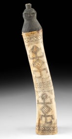 Timor Carved Bone Lime Container + Lizard Motifs