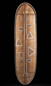 Early Congolese Mongo Painted Wicker Shield