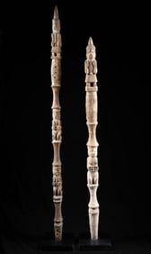 Nigerian Benin Wood Ancestral Rattle Staffs (Ukhurhe)