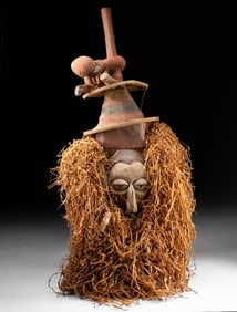 Yaka Kholuka Initiation Mask - Raffia and Puppet Figure