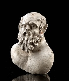 Roman Silver Silenus Bust Applique with Horse Ears