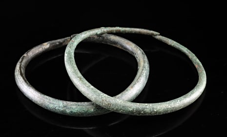 Roman Bronze Bracelets - Pair of Penannular Bangles