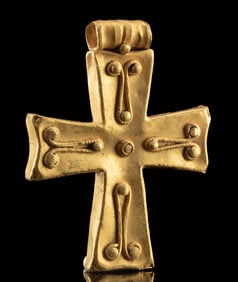 8th C. Byzantine Gold Cross Pendant - 22+ Karat
