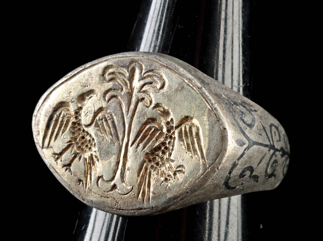 10th C. Medieval Serbian Gilt Silver Ring - Birds (1 of 4)