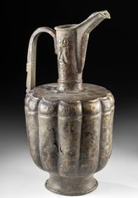 12th C. Khorassan Brass Ewer w/ Faceted Body & Lions