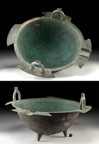 Islamic Khorassan Bronze Tripod Cauldron w/ Handles