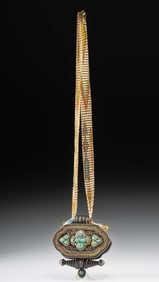 19th C. Tibetan Gilt Silver Gau Box w/ Turquoise Inlay