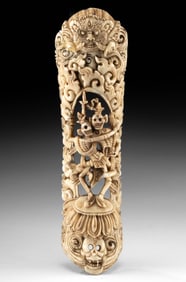 Tibetan Human Bone Plaque of Dancing Citipati Skeletons