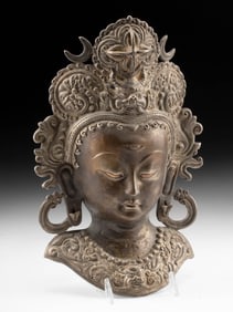 Tibetan Silvered Brass Head of Tara Wall Hanging