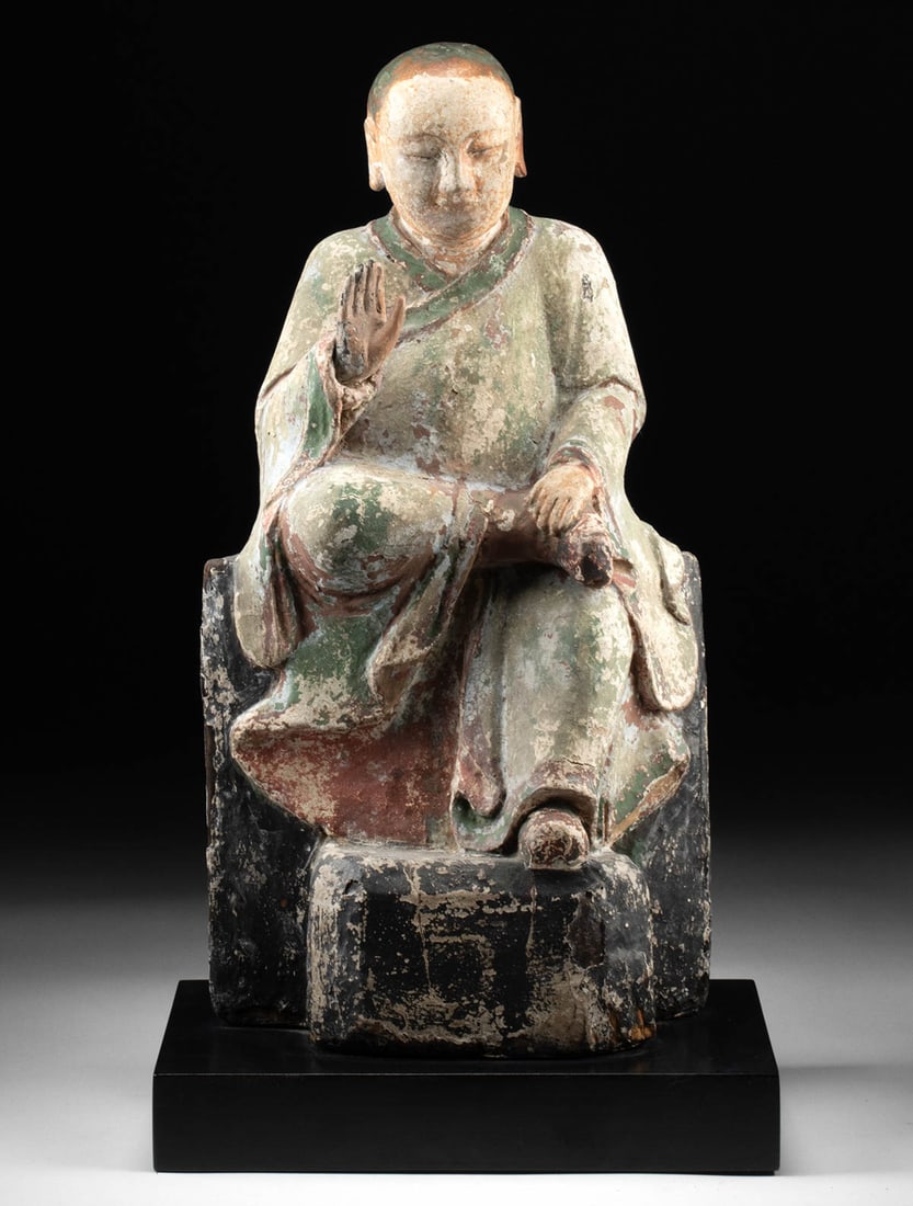 19th C. Chinese Qing Painted Wood Seated Luohan / Arhat (1 of 3)