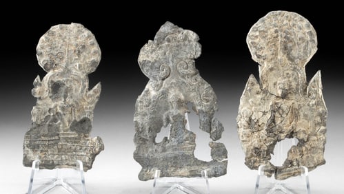 3 Thai Ayutthaya 14th C. Tin Buddhist Pilgrim Badges