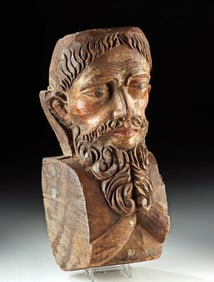 18th C. Spanish Wood Bust - Bearded Male Figure