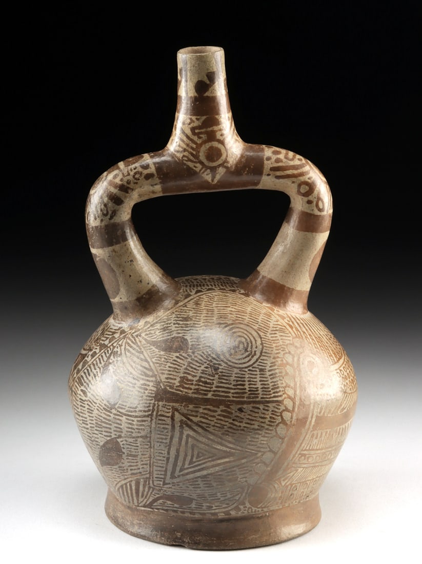 Moche V Stirrup Vessel w/ Fineline Decoration - Weapons (1 of 4)