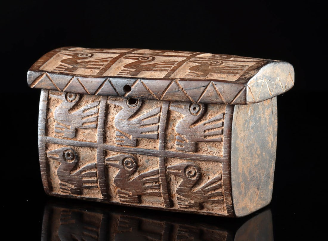 Rare Chimu Wood Petite Lidded Box w/ Bird Motif (1 of 4)