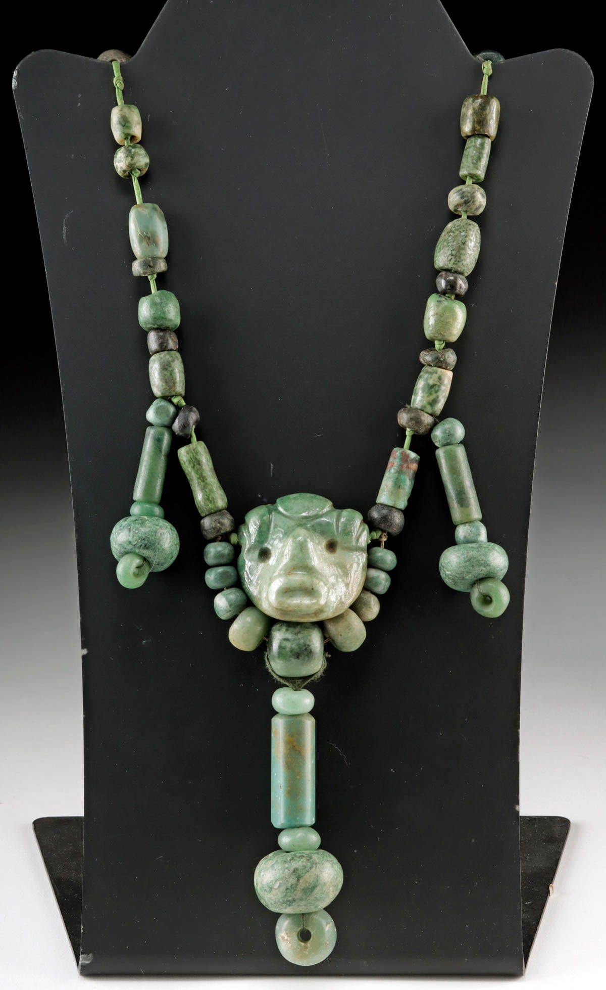 Maya Greenstone Jade Necklace w/ Omphacite Maskette (1 of 3)