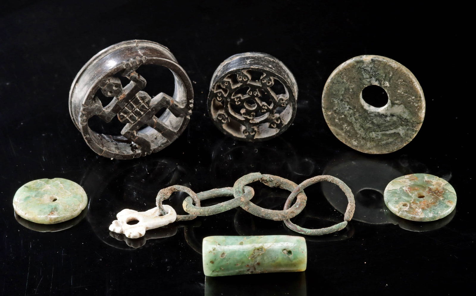7 Pre-Columbian Jade, Shell, Ceramic & Copper Ornaments (1 of 1)