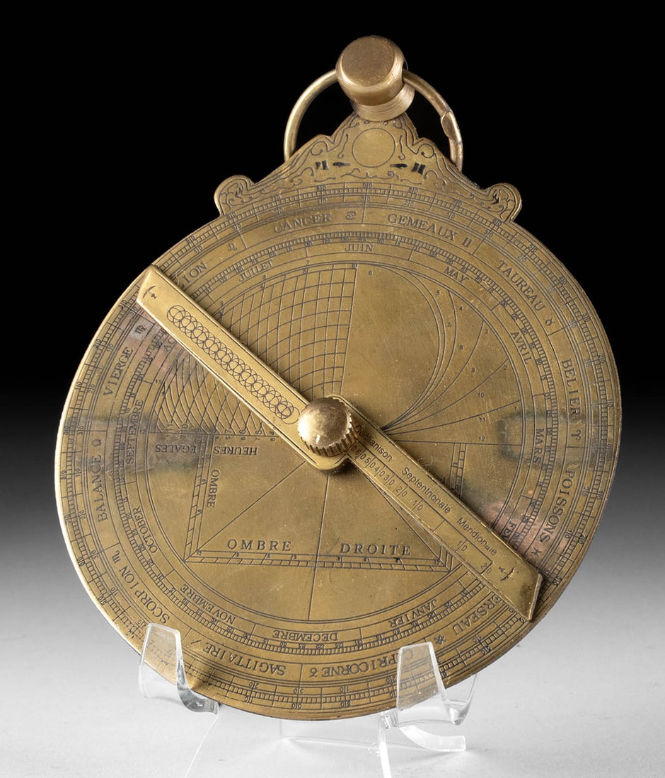19th C. French Astrolabe - Zodiac Signs, Calendar Scales, Rotating Alidade (1 of 3)