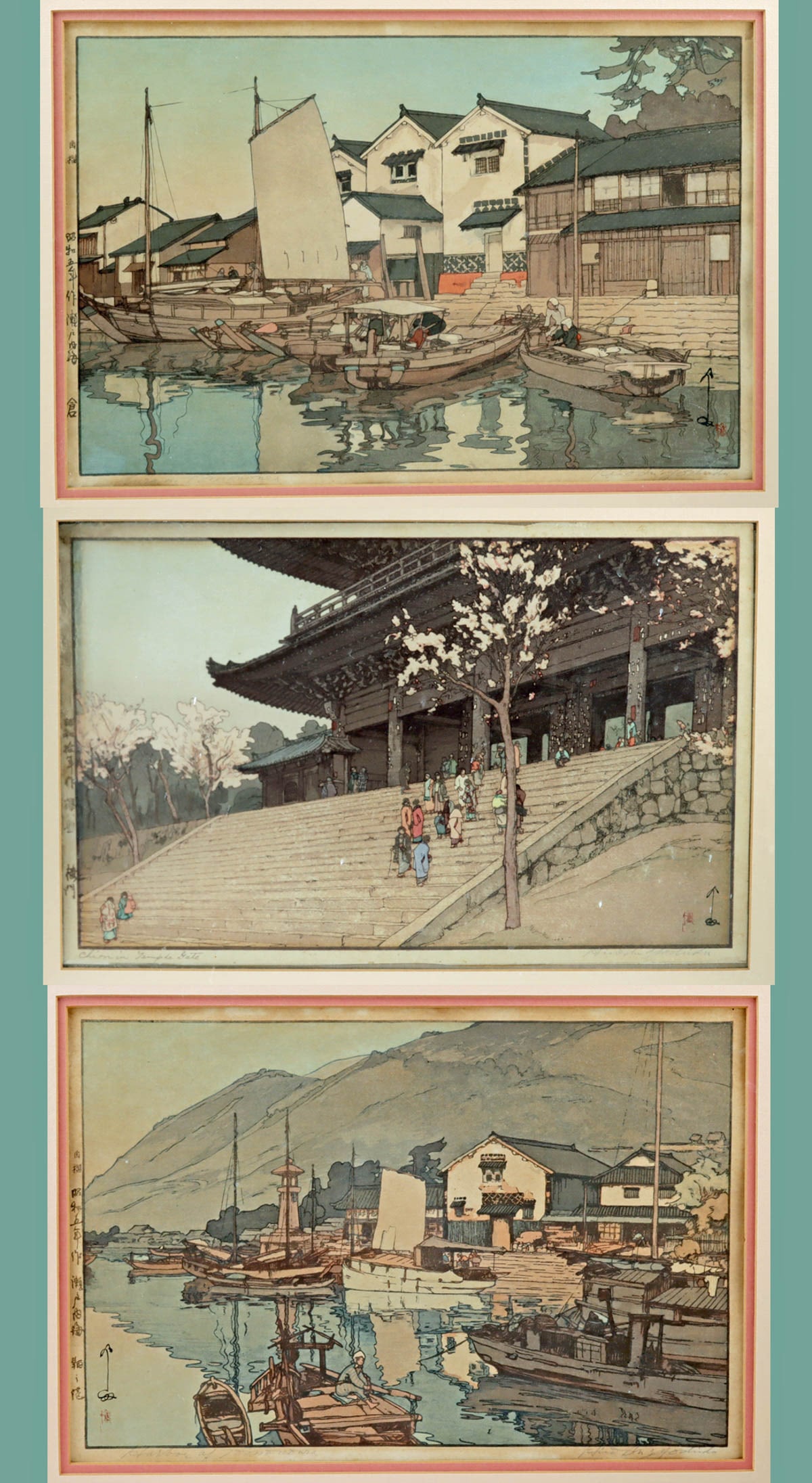 Beautiful Trio 1930s Hiroshi Yoshida Woodblock Prints (1 of 4)