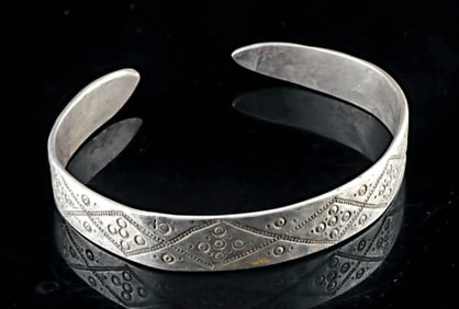 Viking Silver Bracelet with Stamped Geometric Motifs