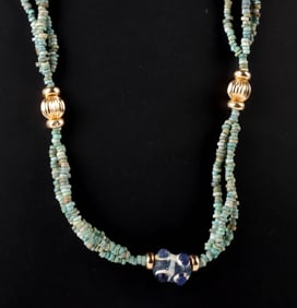Egyptian Faience Necklace w/ Phoenician Glass Bead