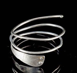 Thracian Silver Spiral Bracelet w/ Fin-Shaped Terminal
