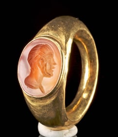 Roman 22K+ Gold Ring w/ Carnelian Intaglio of Male Bust