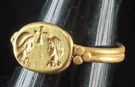 Byzantine Gold Marriage Ring - Couple w/ Cross, 20 K+
