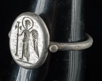 5th C. Byzantine Silver Ring w/ Archangel Michael