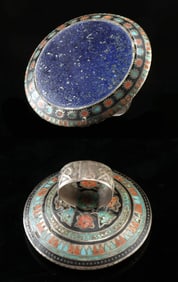Large Afghani Lapis Lazuli & Multan Enamel Silver Ring